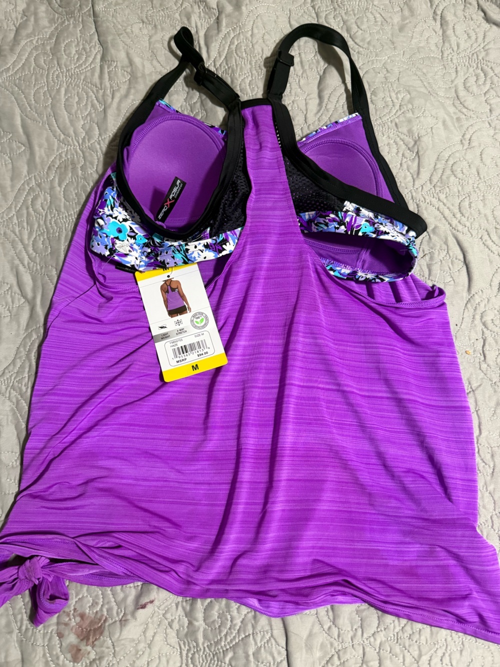 ZeroXposur Purple Active Tie-Side Cami with Floral Trim - Picture 4 of 8